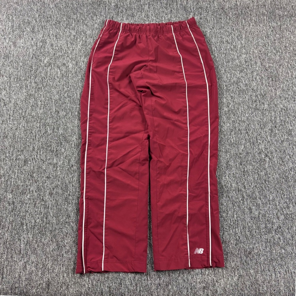 Y2K Baggy Light Nylon New Balance Track Pants Burgundy Whit Piping Large
